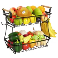 在飛比找蝦皮商城精選優惠-2  層水果籃碗,帶 2 個香蕉掛鉤,適用於廚房櫃檯,蔬菜檯