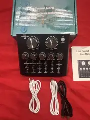 V8 Live Sound Card. Wired Condenser Microphone. Pallet purchase. Sold as is.