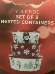 New St. Nicholas Square Yuletide Nested Containers Set Of 3 BOWLS WITH LIDS