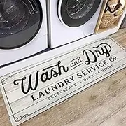 KOZYFLY Laundry Room Rug Runner 20"x48" Non-Slip Kitchen Rug Washable Mat Waterproof Mudroom Floor Carpet Runner Farmhouse Decor, Light Grey, Wash and Dry