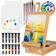 28 Pcs Sketch Box Easel Set, Potable Painting Supplies Kit Tabletop Easel Set