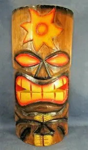 Tiki Mask Hand Carved Wood w/ Sun Tropical Island Wall Decor