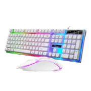 Typewriter Style Gaming Keyboard White Light Wired and Mouse Set Computer