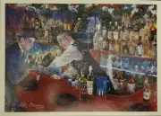 LeRoy Neiman 2005 “FRANK AT RAO’S” Sinatra & Pizza Postcard Promo #42