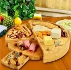 Bamboo Cheese Board Set with Drawer – Includes Cheese Knives, Bread & Snack Plat