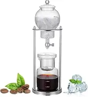 Ice Drip Coffee Maker, 600ml Cold Brew Drip Tower Coffee Makers, Iced Coffee Cold Brew Drip Maker with Stainless Steel Frame, for Home, Kitchen, Office, RV, Camping(Silver)