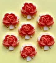 6pcs Pink and White Roses Lucite Cabochon - 16mm