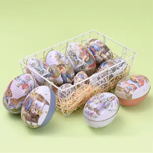 Dreamforest 復活節馬口鐵蛋彩兔金屬復活節彩蛋形糖果盒鐵蛋糖果蛋殼復活節快樂派對用品 F7P5