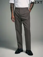 Brown Adjustable Stripe Wool Blend Side Adjuster Trousers (B44638) | $100