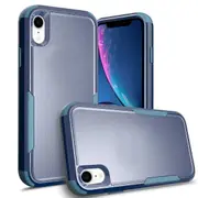 For Apple iPhone XR 3in1 Case Drop Resistant Defender Tradies Hybrid Armor Heavy Duty Rugged Shockproof Tough Cover (Navy Blue)