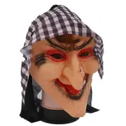 Unbrand Latex Old Witch Mask With Scarf Halloween Scary Women's Face Mask brown