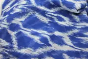Ikat crinkled chiffon 2 yards x 45" Vintage Cerulian blue peacock feather print