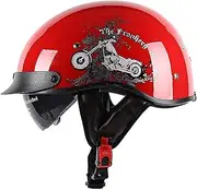 Motorcycle Half Helmet Retro,Men and Women Road Riding Beanie Motorcycle Helmet Bike Half Shell Helmet,Motorcycle Half Open Face Helmet DOT/ECE Certified L,XXL=59~60cm