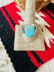 Navajo Turquoise & Sterling Silver Cigar Band Ring Size 10.5