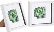 Nicola Spring 2 Piece 8 x 8 3D Shadow Box Photo Frame Set - Craft Display Picture Frame with 4 x 4 Mount - Glass Aperture - White/White