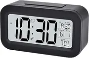 Naxifly Digital Alarm Clock,with Large Led Temperature Display,Battery Operated Smart Night Light Easy Operation Portable Alarm Clock Digital,Snooze Time,Suitable for Bedside,Bedroom(Black)