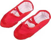 [Minkissy] Elastic Band Dancing Shoes Pu Leather Ballet Dance Shoes Suitable for Yoga Gym Size 25 Red