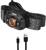 NEBO MYCRO USB 400 Lumen Rechargeable, Adjustable LED Headlamp & Cap, Bright Spot Light for Camping, Hiking, Caving, Fishing with Adjustable Headstrap and Cap Clip, IPX4 Water Resistant