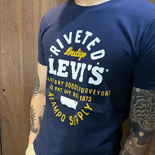 美國百分百【全新真品】Levi's 短袖 棉質 T恤 上衣 英文 logo T-shirt 男 深藍 AI87