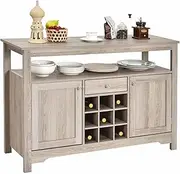 Costway Kitchen Sideboard, Kitchen Storage Cabinet, Tableware Organizer, Wooden Console Table w/Drawers & Open Shelf, Rustic Buffet Storage Cabinet for Living Room & Dining Room, Grey
