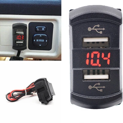 12-24V Dual USB Car Red LED Boat Power Charger Detection Voltmeter Socket Jack