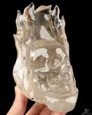 5.9" Quartz Rock Crystal Hand Carved Crystal Skull Fine Art Sculpture, Healing