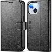 TUCCH Case for iPhone 15 Wallet Case, Kickstand [RFID Blocking] 4 Card Slots Protective TPU Interior Case, PU Leather Magnetic Shockproof Flip Cover Compatible with iPhone 15 6.1" 2023, Textured Black