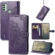 [MUBBAR] Multifunction Card Slot Wallet Clip Compatible with Nokia C31 C 31 TA-1499 TA-1497 TA-1493 Magnetic Flip Cover Relief Mandala Leather Case Anti-Fall Cases (Purple,Nokia C31)