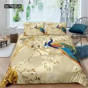 LuxuryGolden Duvet Cover Peacock Comforter Cover Peacock with Floral Bedding Set