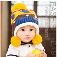 在飛比找PChome24h購物優惠-兒童寶寶小熊護耳造型加絨針織保暖帽