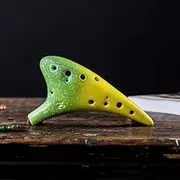 12 Holes Ceramic Alto C Starry Style Musical Instrument with Lanyard Music Score Protective Bag for Music r and Learner Green & Low