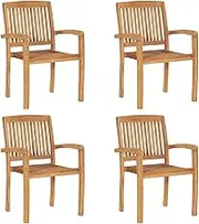Garden Chairs, Stacking Garden Chairs 4 pcs Solid Teak Wood