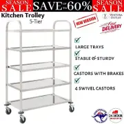 5-Tier Kitchen Trolley Wheels Cart Serving Utility Storage Shelf Organiser Rack