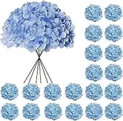 Cherica 20 Pcs Blue Hydrangea Artificial Flowers Bulk, Faux Hydrangea Flowers Heads, Artificial Fake Silk Hydrangea Flowers with Stems, Blue Flowers Artificial for Decoration Wedding Décor