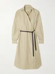 [Purdey] Purdey - Belted Cotton And Tencel™ Lyocell-blend Poplin Midi Wrap Dress - Neutral - UK 8 UK 8 Neutrals