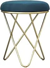 Dresser Metal Stool, Make-up Stool, Household Round Stool, Shoe Changing Stool, Footstool, With Non-slip Footrest, Thick Wear-resistant, Suitable For Living Room, Bedroom(Blue)