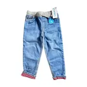 Carter's Boys Easy Pull-on Jeans With Draw String And Red Plaid Accent Size 4t