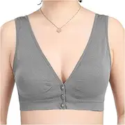 XWSM Cotton Middle Elderly Women Bra Front Closure Seniors Ladies Wireless Mastectomy Bra with Pocket Chest Pad Bralette (Color : Gray, Size : L/Large), Gray