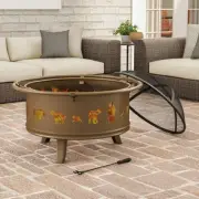 Pure Garden 32 in. Outdoor Deep Fire Pit Steel Bowl with Bear Cutouts Antique Go