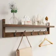28.9 Inch Length Shelf with Hooks Entryway Coat Rack Wall Mount Wood Coat Hooks
