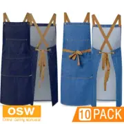 10 x Chefs 'Front of House' Uniforms Restaurant Cotton Denim Full Bib Apron