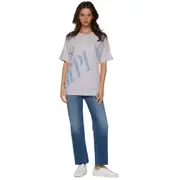 Replay Womens Graphic Tee Diagonal Logo Garment-Dyed T-Shirt Purple