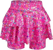 [Aislor] Kids Girls Metallic Leopard Print Skirted Shorts Shiny Hot Pants Athletic Summer Dance Shorts