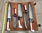 5pc Custom Damascus Kitchen Knife Set w/Flag Handles Full Tang Blades Great Gift