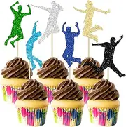 Gyufise 24Pcs Colorful Boy Trampoline Cupcake Toppers Trampoline Cake Toppers Picks Jump Birthday Party Supplies Jump Trampoline Cake Decorations for Jump Theme Birthday Party Favors Supplies