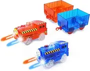 Track Train (2-Pack), Multi-Color Light Up Flashing LED Glow in The Dark Trains Accessories Compatible with Most Tracks Including Neo & Magic Track, Boys and Girls (Red & Blue)