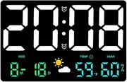 SUPVOX Digital Wall Clock, LED Large Display, Temperature and Humidity Monitor, Multifunctional for Living Room and Office, Black, 24.8 x 15.8 x 3 cm