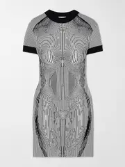 [Jean Paul Gaultier] Jean Paul Gaultier - Trompe L'oeil Striped Jacquard-knit Mini Dress - Black - x large x large Black
