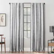 84"x52" Slub Texture Stripe Cotton Light Filtering Curtain Black/White - Archaeo