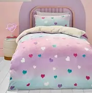 Bedlam - Pink Heart Teddy Fleece Duvet Cover - Single Size (140 x 200cm) - Soft & Cosy Pink Ombre Duvet Cover for Girls - Rainbow Bedding with Love Heart for Kids